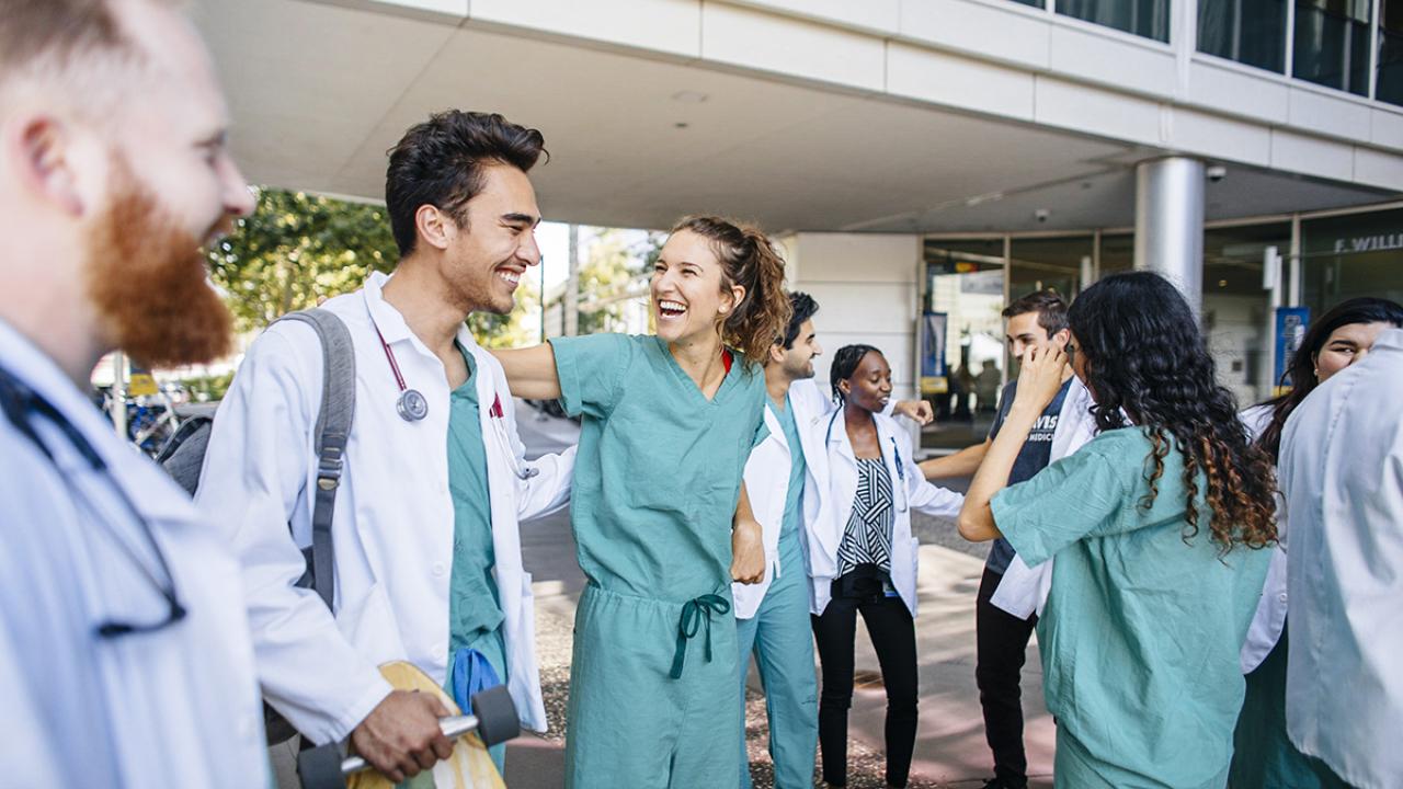 uc davis nursing staff smiling with one another