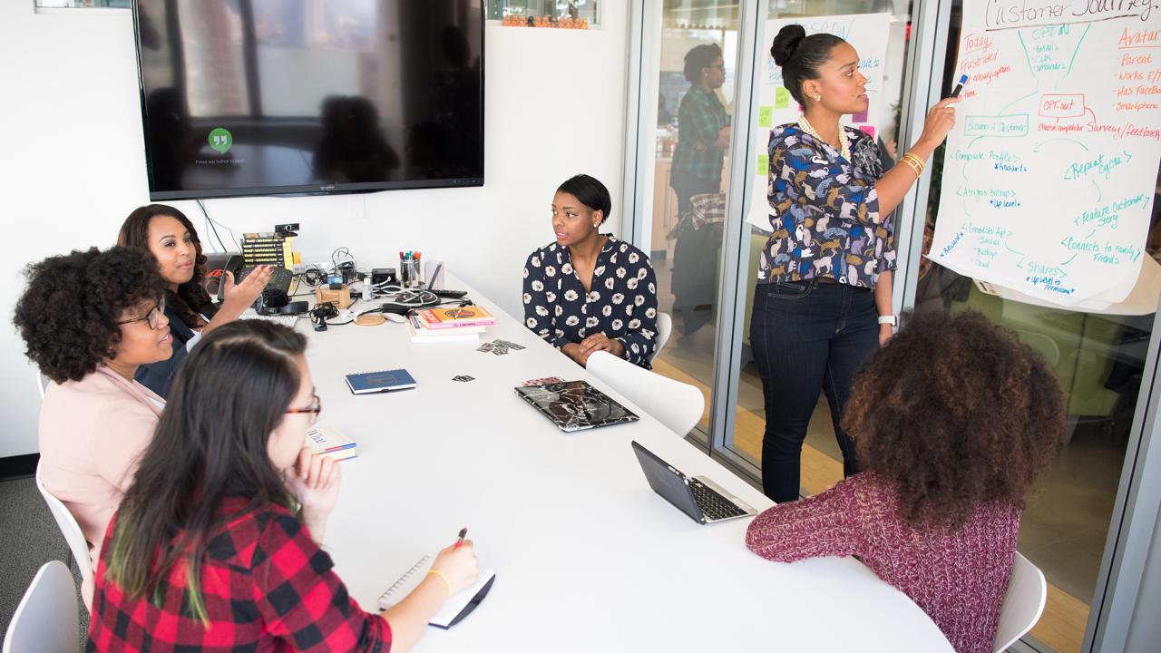 group of women working in a conference room