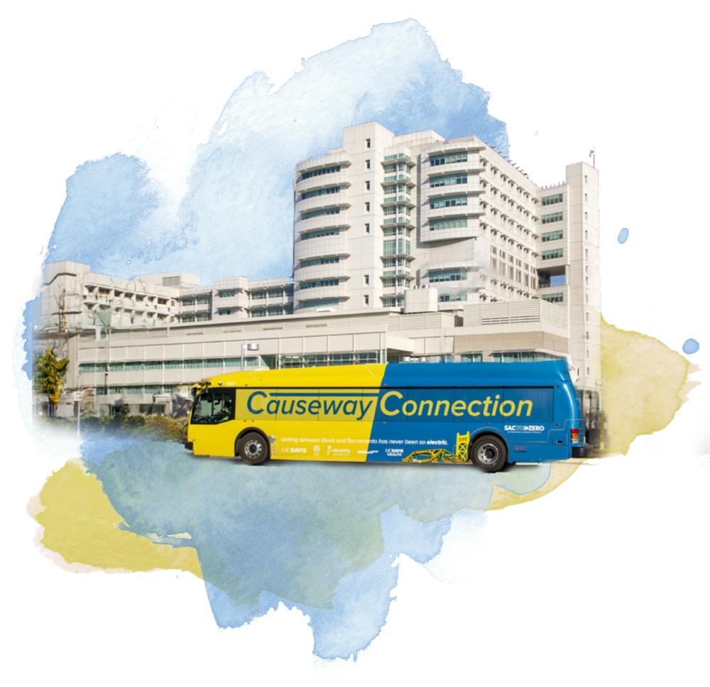 causeway connection shuttle in front of uc davis health